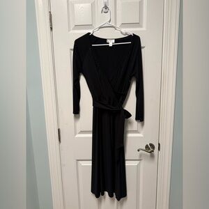 LOFT Black Long Sleeve Wrap Dress